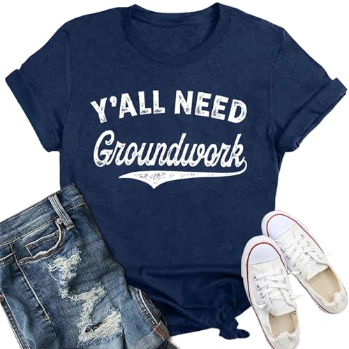 IFQ Horse Shirt for Women Y'all Need Groundwork T-Shirt Western Equestrian Cowgirl Tee Horse Trainer Tshirt Blue