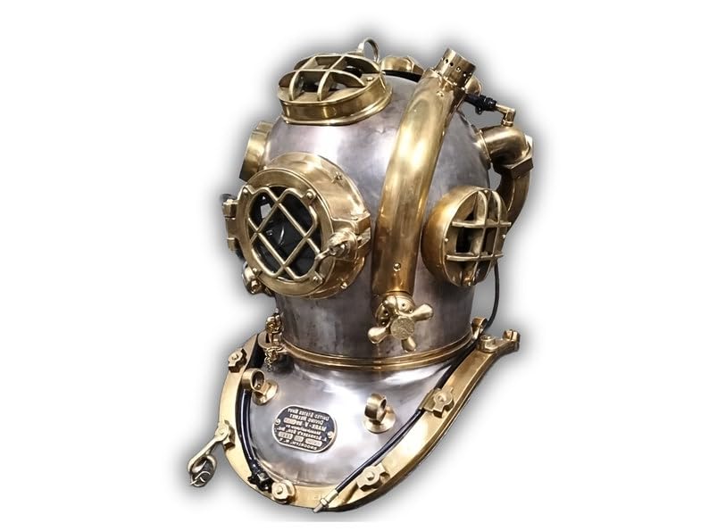Casco de buceo de latón de cobre puro, réplica de casco de buceo Mark V, casco de buceo marino en aguas profundas, el mejor regalo náutico para él, casco de buceo de Halloween cuba, 18 pulgadas