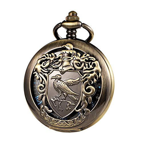 Image of TREEWETO Men's Retro Double Open Skeleton Mechanical Roman Numerals Shield Pocket Watch with Chain for Men Women