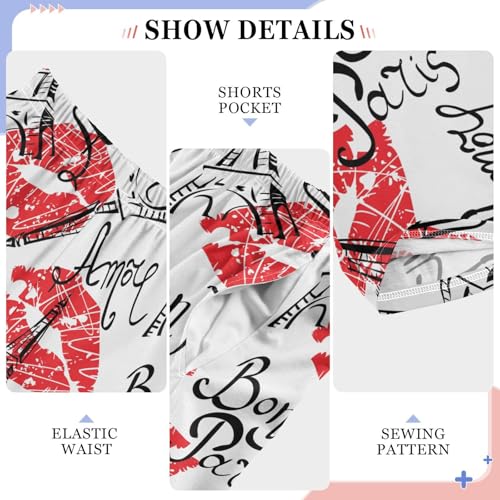 Eiffel Tower Kiss Lip Boys Long Pants Soft Trousers Elastic Waist Kids Lounge Bottoms with Pockets S-XL4