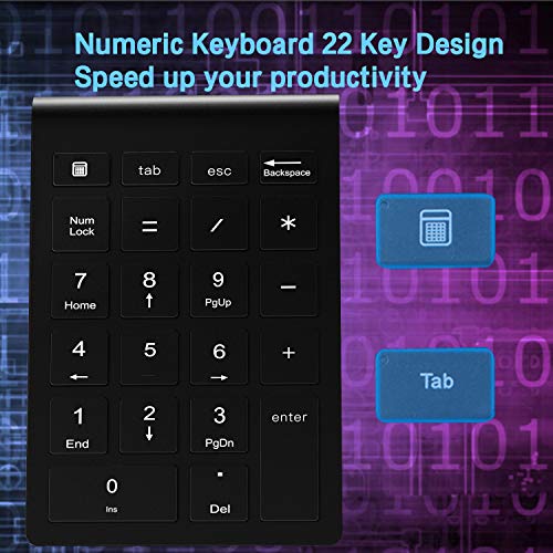 Numeric Keypad, TedGem 2.4GHz Portable Number Pad Wireless Number Pad with USB Receiver, 22-Key Number Pad for Laptop Shortcut Keypad Data Entry for Laptop Desktop Computer PC (Black) - Thumbnail 6