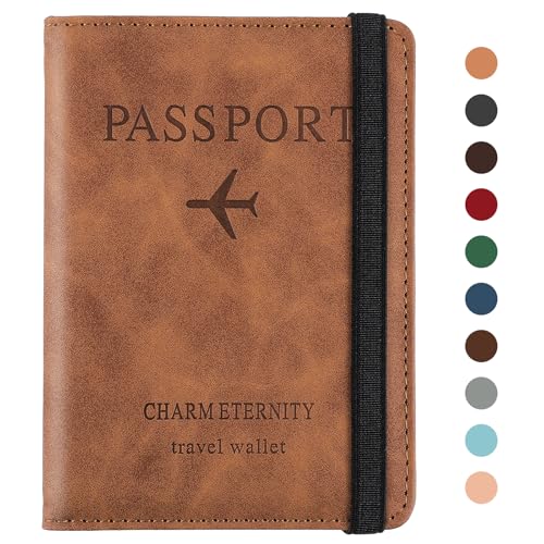 Sciphylia Funda Pasaporte Portadocumentos Viaje Porta Pasaporte Duraderas con Bloqueo RFID Cuero de PU Porta Documentos Viaje Accesorios para Hombre Mujer, Camello Claro