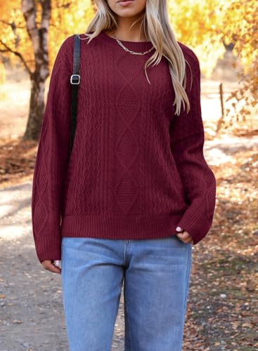 Image of Zeagoo Cable Knit Sweater Women Crewneck Long Sleeve Sweater 2024 Fall Chunky Vintage Pullover Tops