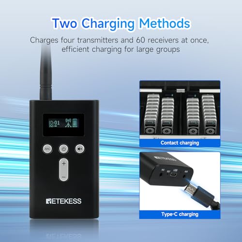 Retekess T130P (3nd Gen T130) Sistema de guía de audio inalámbrico, receptor y transmisor, con estuche de carga de 64 ranuras y reducción de ruido mejorada miniatura 5