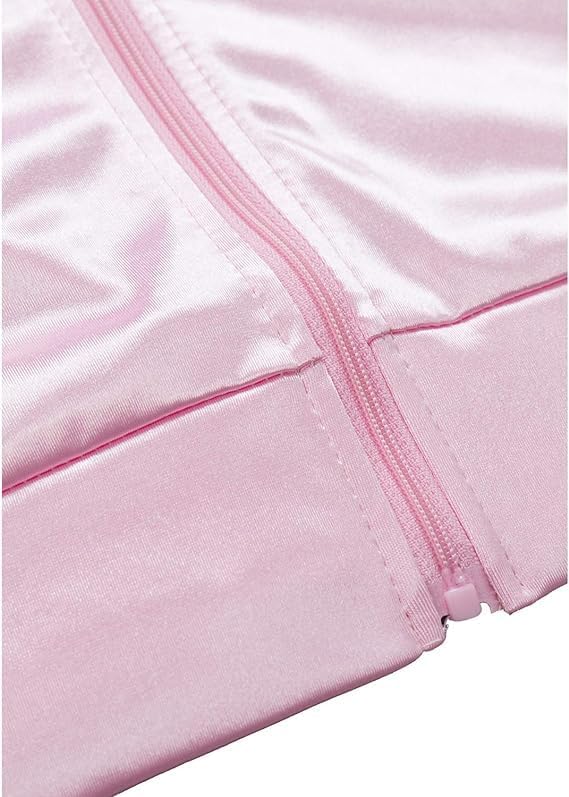 Women's 50s Ladys Pink Satin Jacket Jacket with Neck Scarfs Halloween Cosplay Costume - Image 5