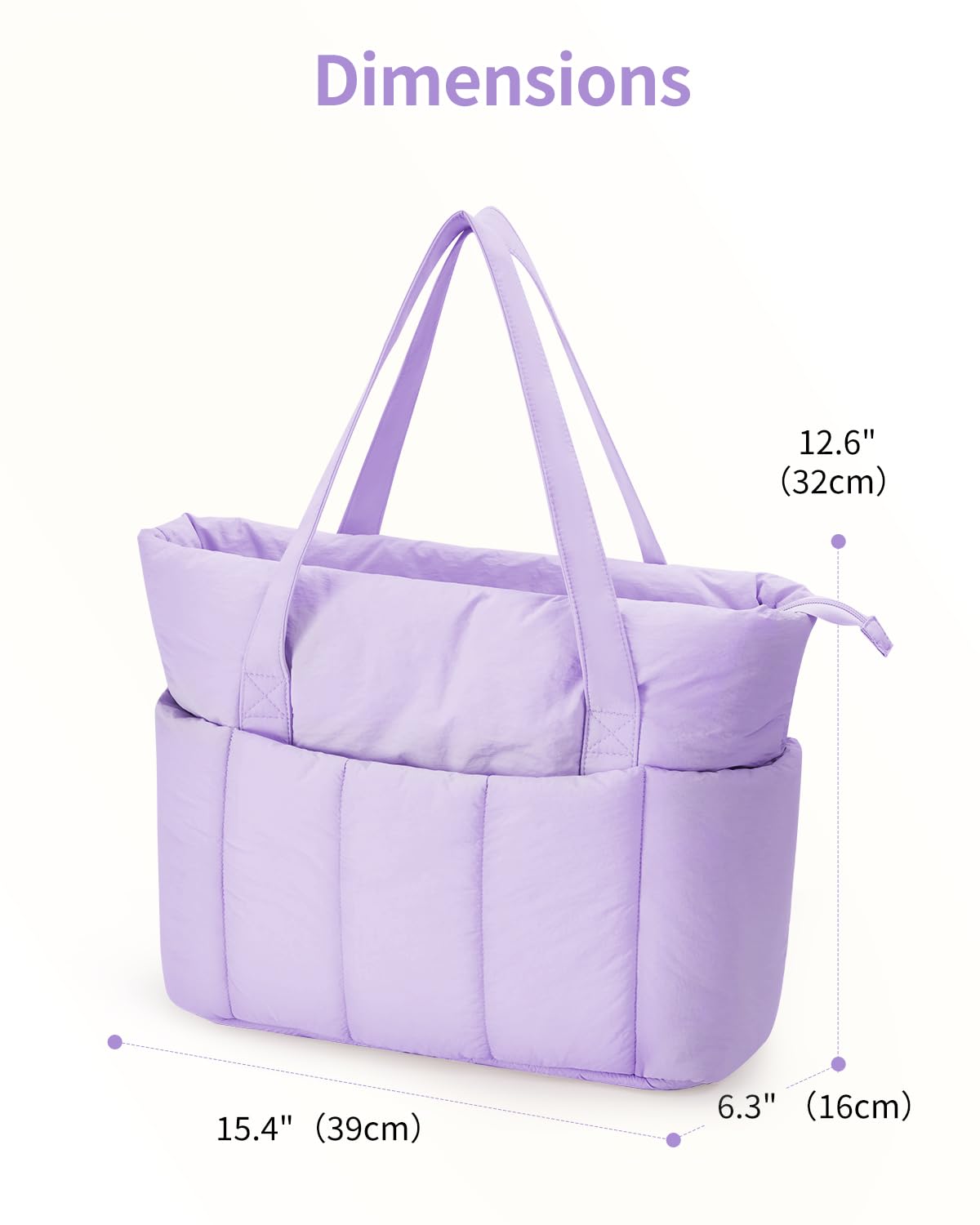 Narwey Bolso Tote Mujer Acolchado Grande, Puffer Tote Bag de Trabajo y Deporte con Cremallera y Compartimentos para Portátil, Bolso de Mano y Hombro Ligero para Escuela, Universidad y Viaje (Violeta)