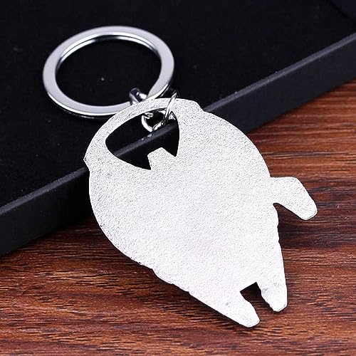 Image of Millennium Falcon Keychain, Star Key Chain, Wars Bottle Opener, Rebel Alliance Keyring, Pewter Silver, Large