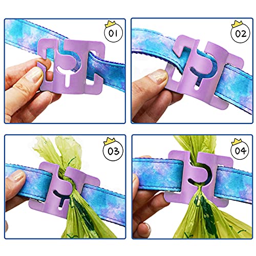 Image of Hands-Free Dog Poop Bag Holder for Basic Dog Leash Used Doggie Poop Bags Carrier for Flat Leash(2 Count,Purple)
