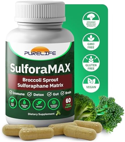 SulforaMAX (60 Capsules) - Sulforaphane Broccoli Immunity Supplement - Immune Support, Heart, Liver, Brain Health - Vegan, Vegetarian, Non-GMO, 10,000 MCG Sulforaphane