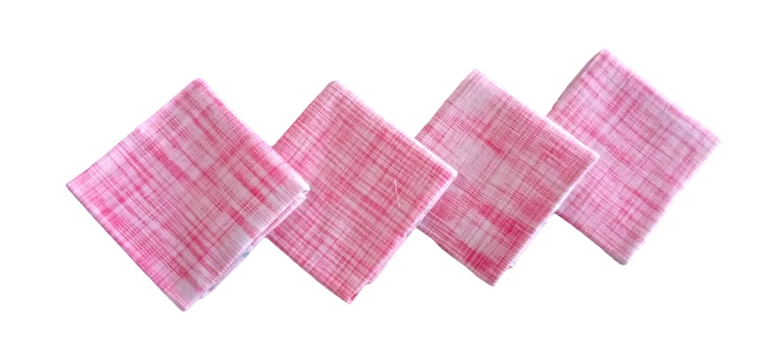 Khadi Cotton Rumal, Hankies,Handkerchief, Pink Striped Pattern, Pack of 4, Woven Cotton Rumal for Men & Women-picture-32