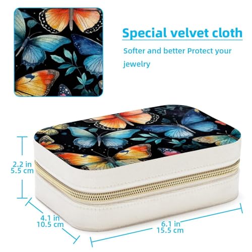 Boîte à bijoux portable papillon aquarelle pour bagues et colliers