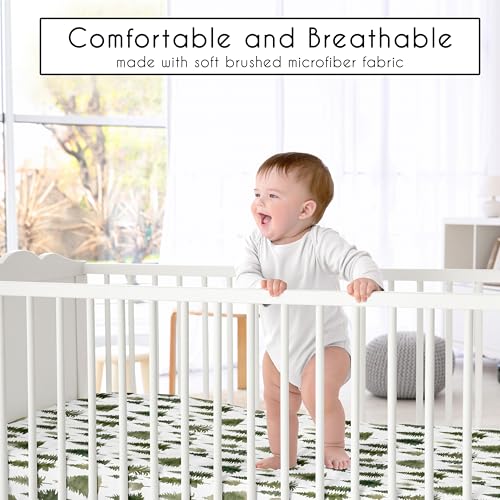 Image of Sweet Jojo Designs 4-Piece Baby Crib Bedding Set (Sage Green Woodland) for Boys /Girls, Infants /Nursery incl. Blanket, Fitted Sheet, Skirt, Diaper Stacker (Forest Themed, Nature, Pine Tree, Abstract)