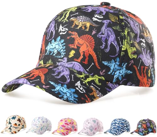 Initlove Girls Boys Baseball Cap Kids Adjustable Sun Hat Cartoon Toddler Cap for Ages 2-5Y Dinosaur Black