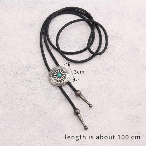 Image of GelConnie Bolo Tie for Men Women Western Cowboy Turquoise Leather Necktie | Natural Stone Bolo Tie Necklace for Women Rodeo Cowboy Leather Necktie Native American Western Cowgirl Ties Adjustable Cord
