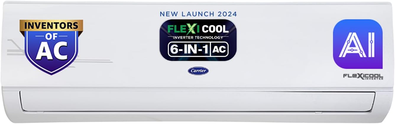 Carrier 2 Ton 5 Star AI Flexicool Inverter Split AC (Copper, Convertible 6-in-1 Cooling,Dual Filtration, Auto Cleanser, 2024 Model,ESTER Exi, CAI24ES5R34F0,White)