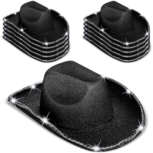Image of Kigeli 10 Pcs Lights LED Cowboy Hat for Adult LED Flashing Hat for Western Cowboy Women Men Role Play