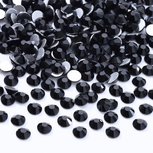 Image of Black Flatback Rhinestones, Glass Rhinestones for Nail Art and Craft, Glue Fix, Loose Crystal Gemstones(Black, SS16, 2880pcs, 3.8-4.0mm)