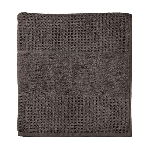 Schiesser Saunatuch Turin | Frottier | angesagte Reiskornoptik | 100% Baumwolle | flauschig, saugstark, farbecht | Oeko-Tex® Made in Green Zertifiziert | Kordelaufhänger | 75x200cm | Dunkelgrau