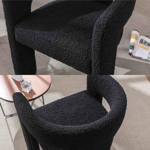 Image of HNY Modern Barrel Kitchen & Dining Room Chairs Set of 2, Sherpa Upholstered Accent Chairs with Arm, 18.5'' Wide Side Armchairs Vanity Chairs for Living Room Bedroom Makeup Small Spaces, Black