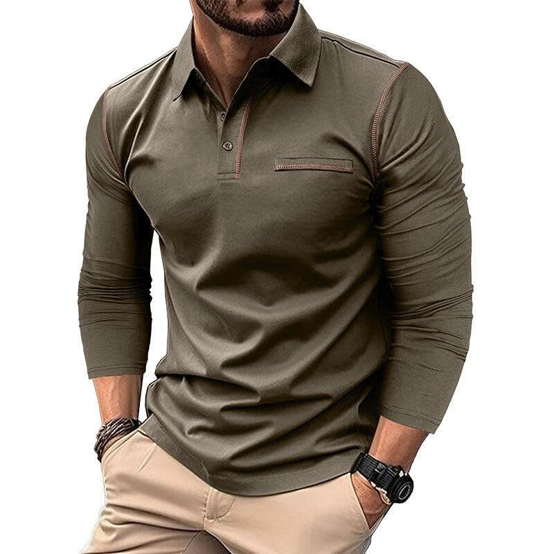 Volemo Polo Homme Manches Longues Polos Casual T-Shirt Couleur de Contraste Golf T Shirts Vert...
