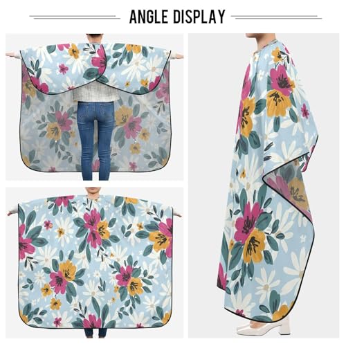 Capa para corte de cabello con racimos florales pintados a mano, impermeable, profesional para barbería y salón con cierre ajustable de broches miniatura 5