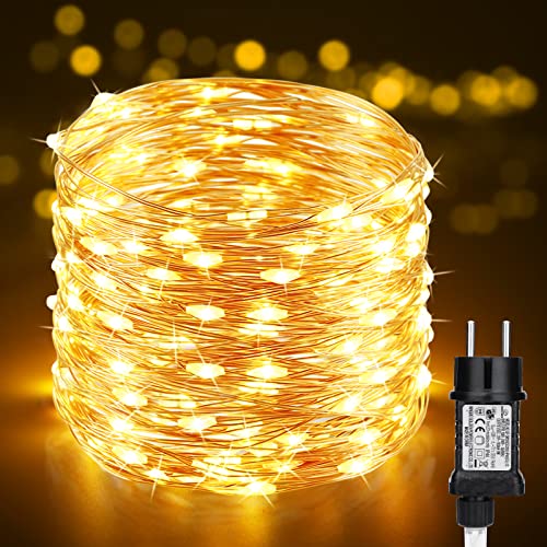 PhilzOps Weihnachten Lichterkette Draht, 20M 200 LED Kupferdraht Lichterkette Außen 8 Modi Wasserdicht Micro Weihnachtsbeleuchtung für Innen Weihnachtsbaum Hochzeit Balkon Party Zimmer Deko,Warmweiß