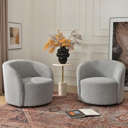 Sillón giratorio redondo en boucle negro blanco