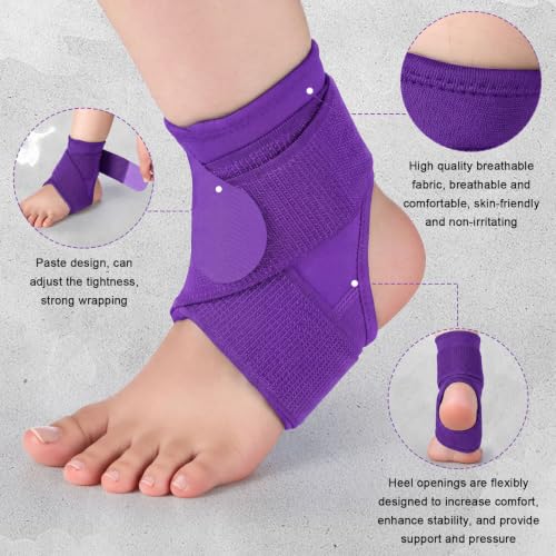 Image of Honoson 2 Pcs Ankle Brace Kid Breathable Neoprene Ankle Support Compression Sleeve Achilles Tendonitis Relief Elastic Foot Brace with Adjustable Wrap for Sprained Plantar Fasciitis(Purple,S)