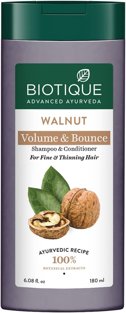 Biotique Bio Walnut Volume and Bounce Shampoo and Conditioner | For Fine and Thinning Hair| Volumizing Shampoo for Thin Hair |100% Botanical Extracts |180ml