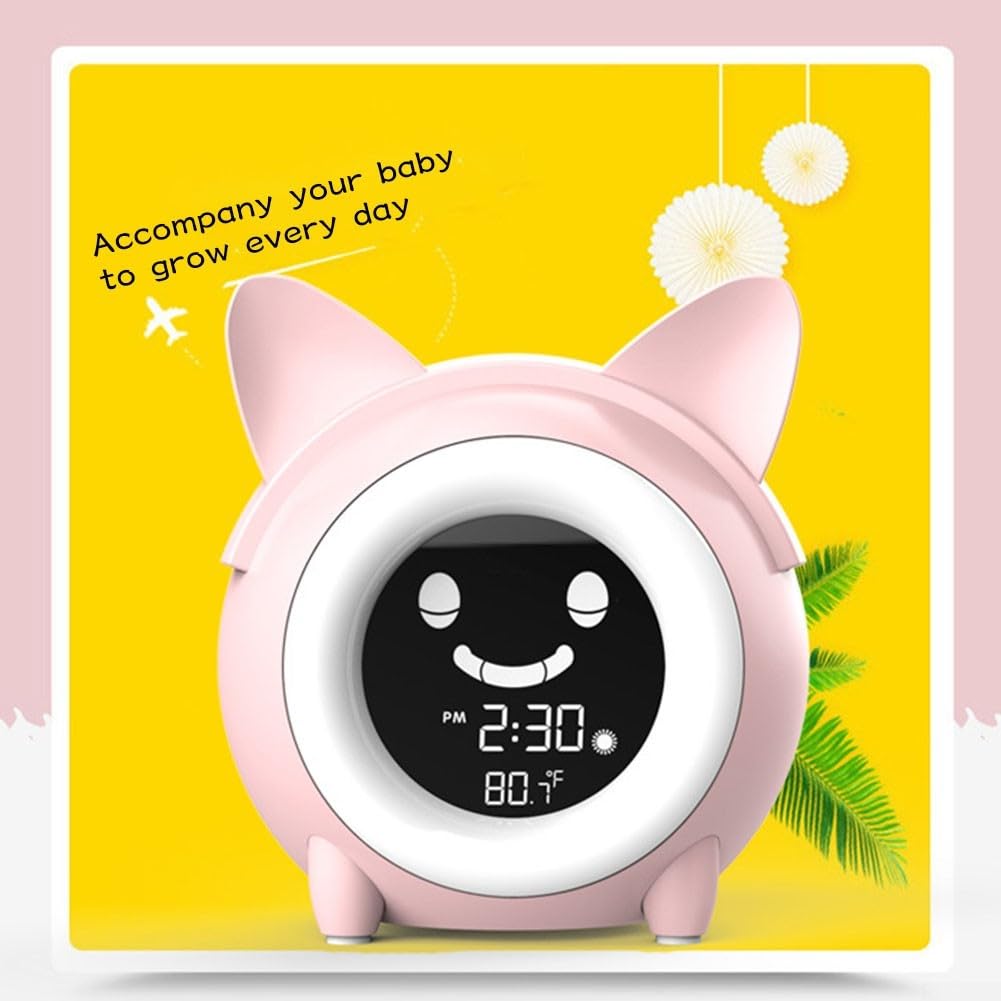 Kinderwecker Analog Katze Lautlos mit für nachtlicht Kinderwecker(Pink)