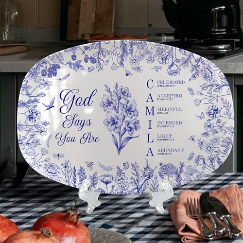 Personalized Christian Name Platter – Custom Bible Verse Serving Plate with Floral Faith Design, Scripture Acronym Dish with Family Picture – Religious New Home Gift Idea or Housewarming Keepsake