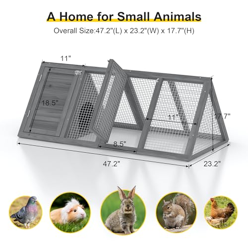 Phonjoroo Rabbit Hutch, Small Chicken Coop Outdoor A-Frame Quail Cage With 2 Door & Run Cage Wooden Triangle Quail Hutch With Ventilating Wire Poultry Hutch For Small Animal thumb #3