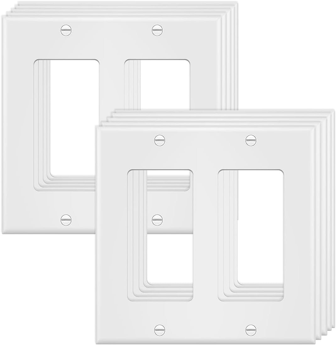 2-Gang Switch Outlet Wall Plate Cover Double Decora Electrical Faceplate for Light Switches, Smart Switch,Dimmers, GFCI, Receptacle, USB Outlet, White (4-Pack) - - 