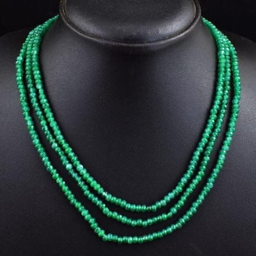 Untreated 192 Cts 3 Strand Green Onyx Faceted Womens Beaded Necklace CHIK_NECKLACE-32343
