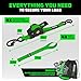 Rhino USA Retractable Ratchet Straps (4-Pack) - 1 Inch x 10 Feet (1,209lb Break Strength) - Auto Self Retracting Tie Down Straps for Truck, Cargo Trailer, Motorcycle, ATV, UTV - Green