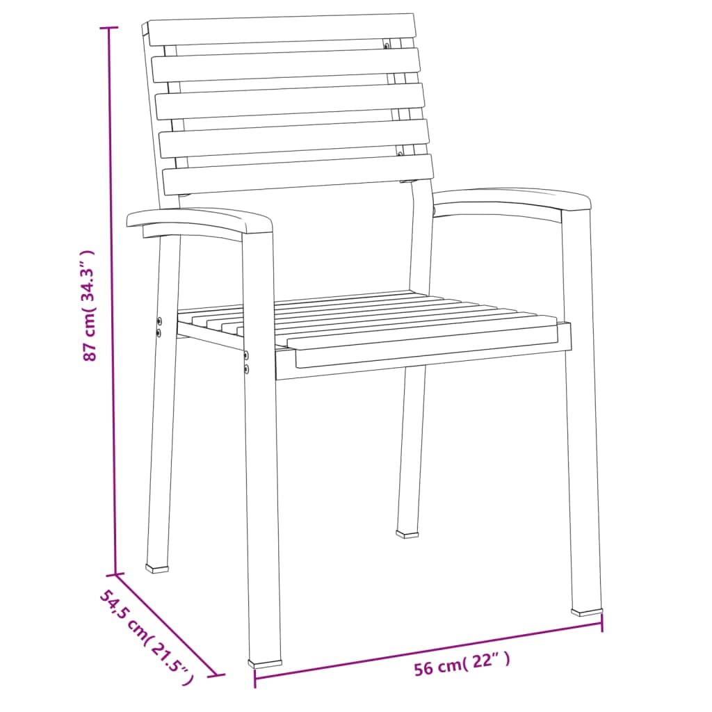 vidaXL Chaises de Jardin empilables Lot de 2 Bois d'acacia et métal
