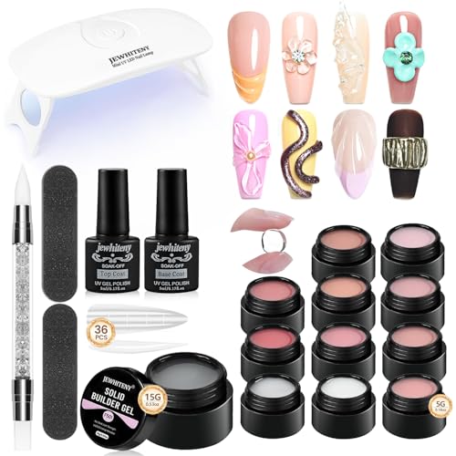 JEWHITENY 12-Color Builder Gel Kit with Mini UV Lamp