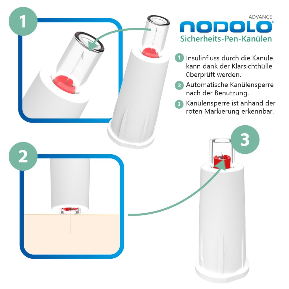 Sicherheits Pen Nadeln (8 mm) - Sterile Insulin Pen Kanülen mit Nadelschutz - Einweg Insulinnadeln - 100 Stück - 31 G - Passend für alle gängigen Insulin Pens - Sicherheit bei jeder Injektion