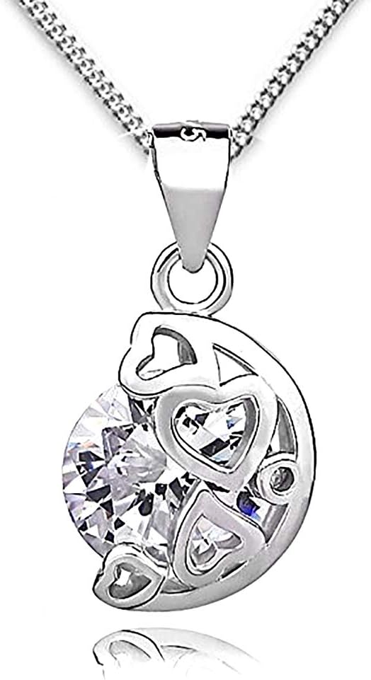 ladies sterling silver single 10mm Cubic Zirconia pendant necklace .for women girls.(45)