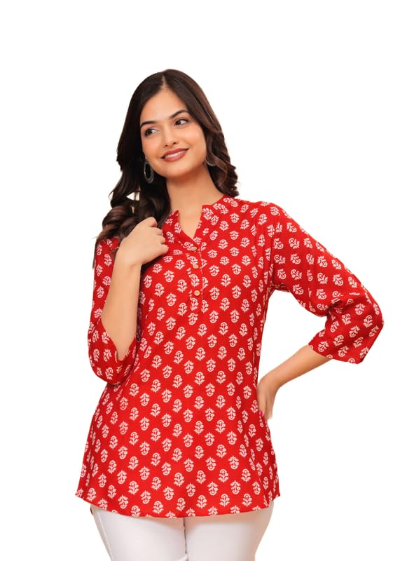 Image of Women's Cotton Printed Kurta Top | 3 /4 Sleeve Straight Kurti Casual Outings