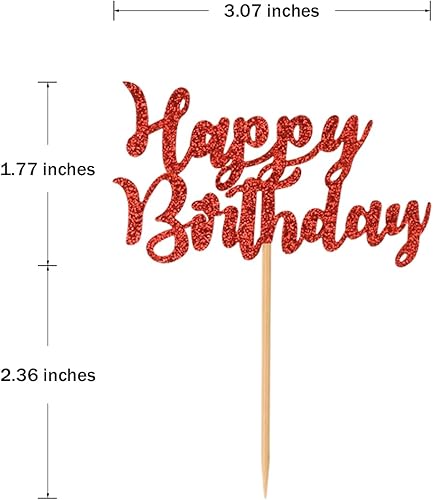 Miniatura 2 de Donoter 24 piezas de adornos para cupcakes de feliz cumpleaños rojo con purpurina para decoración de fiestas de cumpleaños