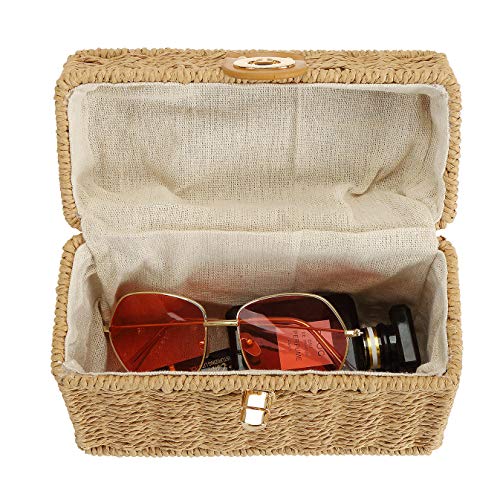 So'each Women's Handbag Wicker Square Crossbody Rattan Bag Boho Crossbody Bag Beige - Image 7