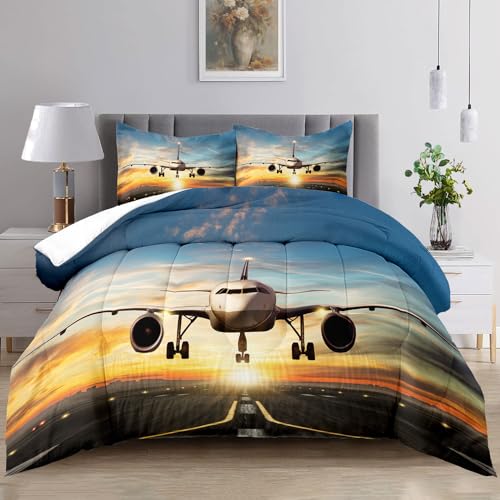 Raphus cucullatus Airplane Comforter Set - Twin Airplane Bedding Sets for Boys, Outer Space Twin Bedding Sets