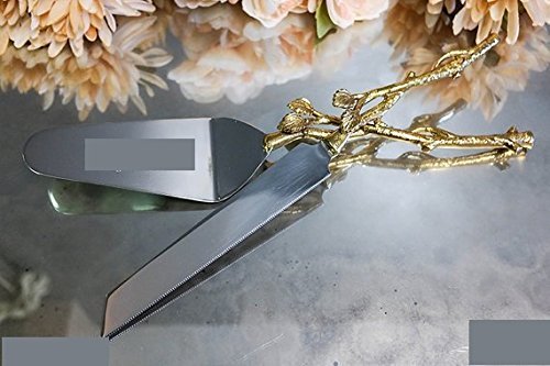 2 Piece Gold Leaf (Twig) Cake Server Set. 1 Cake Knife And 1 Cake Server. Leaf Design 2 Tone Made Of Stainless Steel And Brass. Ideal For Weddings, Party's, Elegant Events. #TOP2