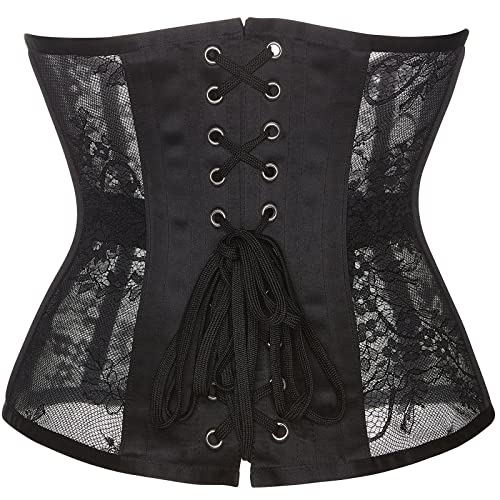 Shymmuo Women's Mesh Underbust Black Corset Steel Boned Sexy Lace Waist Trainer Cincher Belt S #TOP2