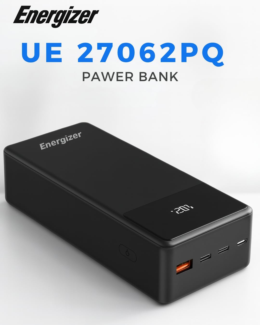 Energizer UE27062PQ Power Bank with digital display and multiple ports.
