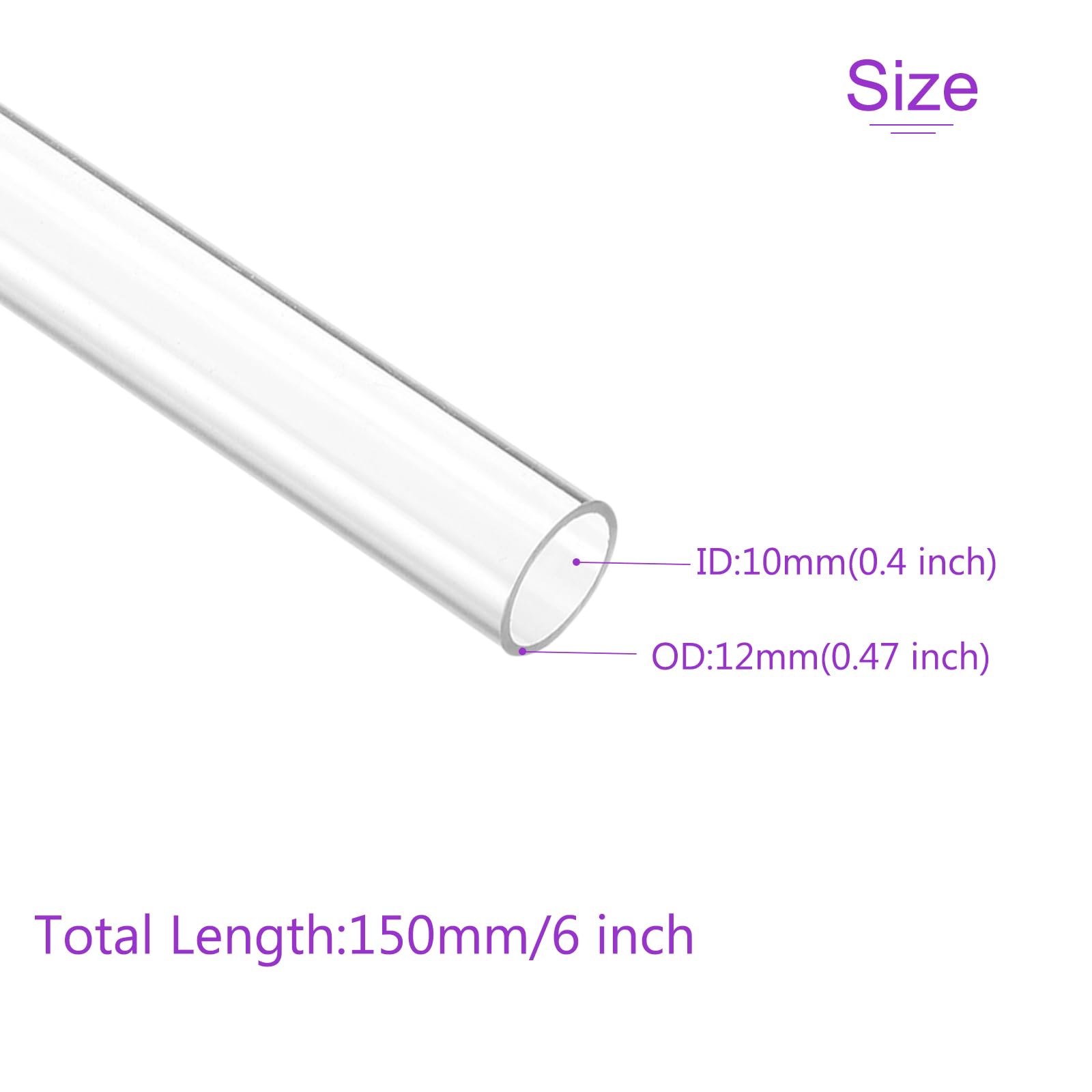 DMiotech Tubo de Plástico Rígido Transparente de 6" (15 cm) de Diámetro 10 mm (3/8") x 12 mm de Tubería de Policarbonato Redonda para Iluminación y Fontanería