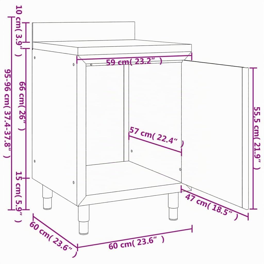 vidaXL Mesa de Trabajo Comercial Mueble Acero Inoxidable 60x60x96 cm