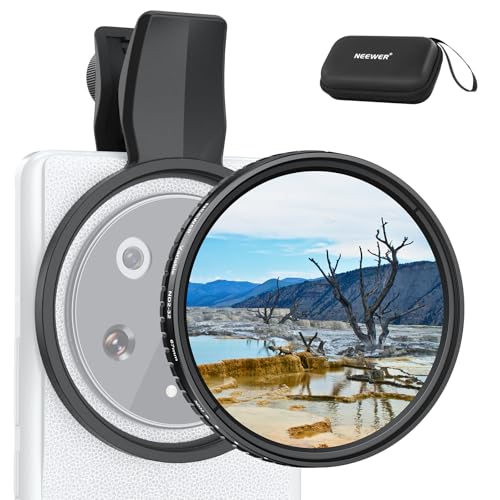 NEEWER 67mm Filtro ND Variable con Clip para Móvli, ND2-32 1-5 Stops Densidad Neutra Fotografía Lente Kit Accesorios para Android Teléfono Cámara Compatible con Samsung Google Pixel Huawei, FL-B21