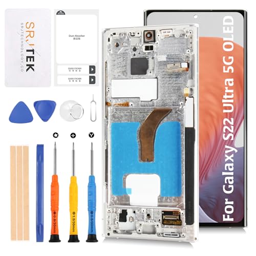 SRJTEK For Samsung Galaxy S22 Ultra 5G �p OLED��ʌ����C�� �񏃐� �����ȕ\���̈�y�t���[��/�w��@�\�t���zSC-552C SC-G14/ SM-S908���f���ɑΉ� �^�b�`�p�l���f�W�^�C�U�[�t���p�l���f�B�X�v��